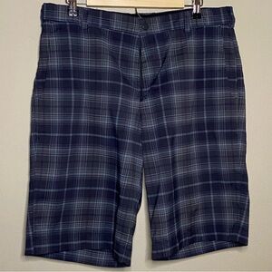Nike Golf Shorts Men 34x11.5 Gray Plaid Dri Fit Flat Front Pockets Logo